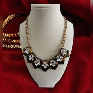 J. Crew Tortoise Clear Crystal & Acrylic Statement Necklace